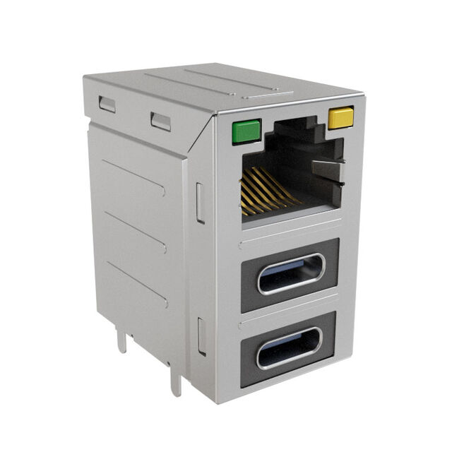 安費(fèi)諾模塊化連接器 RJE36188344CH 堆疊 RJ45，2 個(gè) USB Type C，帶 LED G/Y