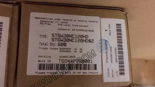 ST TO-247-3 | STGW30NC120HD：N溝道1200 V、30 A超快PowerMESH IGBT
